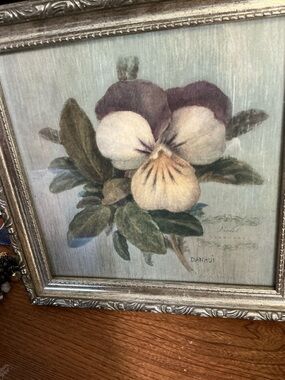 Cottage Violet  gold toned Framed Floral Art - Cream & Purple by Danhui